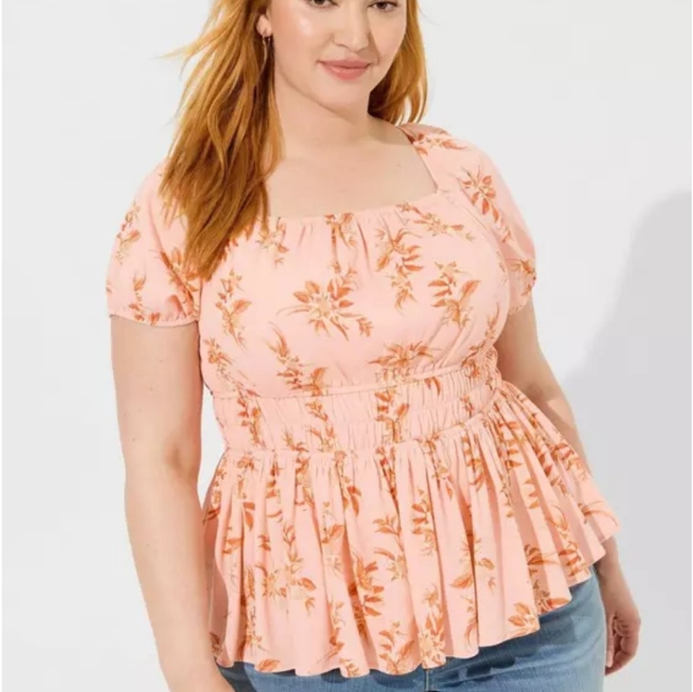 Salmon floral baby doll top